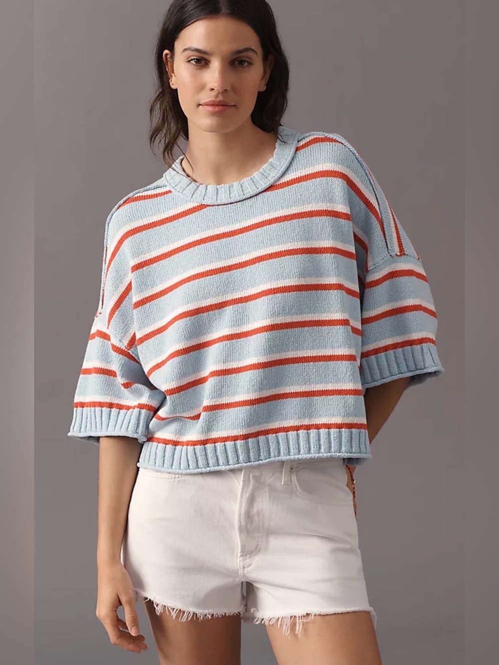 NWT Anthropologie Goldie Cotton Crewneck Top ~ Blue & Red & White